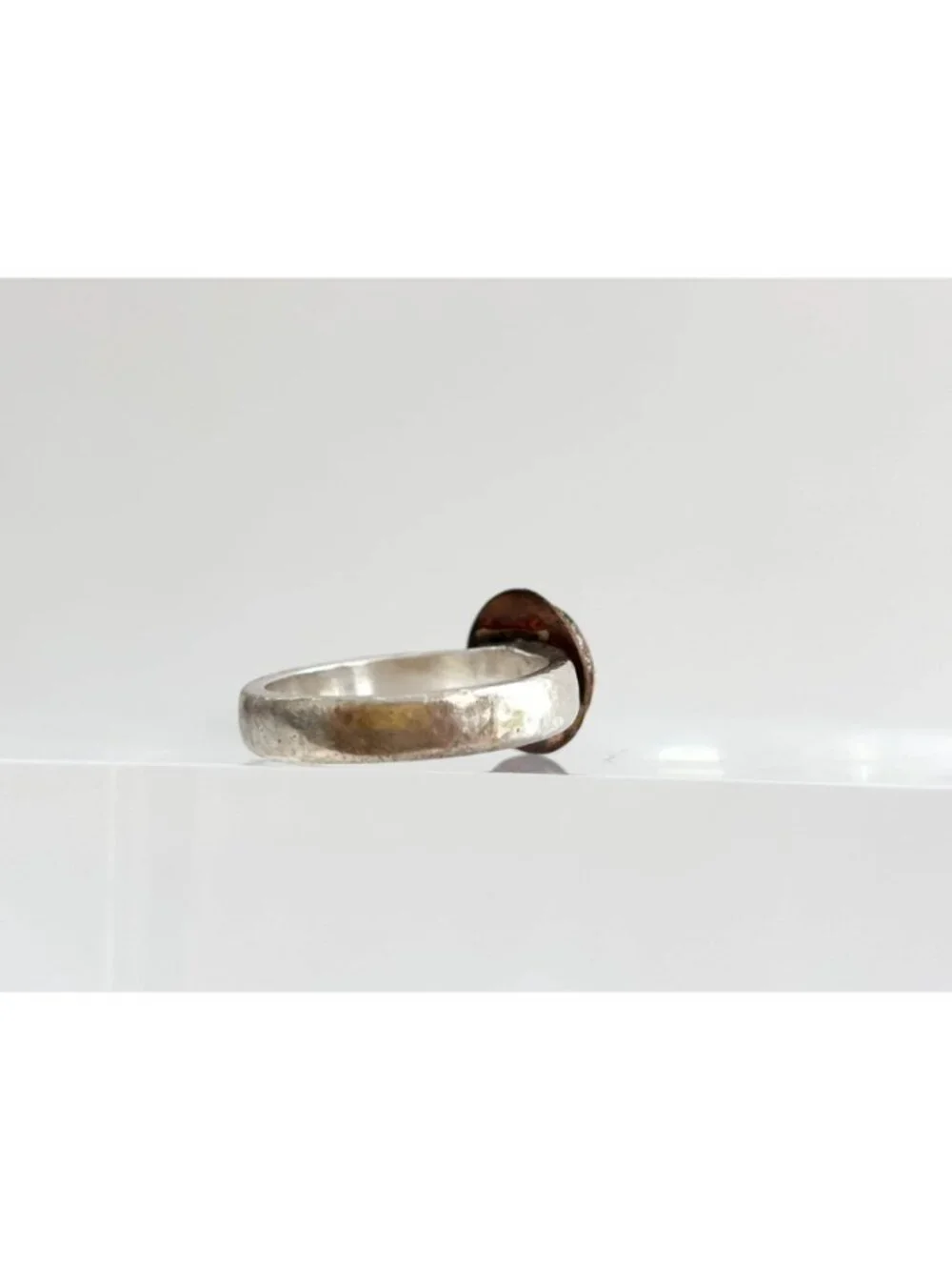 Mixed Metal Bronze Framed Sterling Silver 925 Vintage Ring - sz 4
